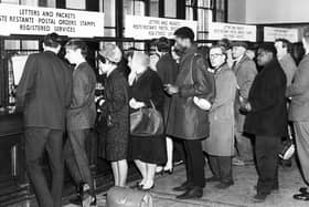 A queue inside the old General Post Office, Fitzalan Square, Sheffield