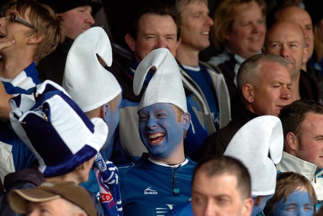 Chesterfield v Bournemouth, last game at Saltergate, fans in the crowd dress up.