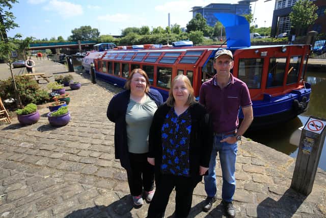 Sheffield & Tinsley Canal for a feature on Heritage Cruises with A & G Passenger Boats. 

Pictured are Dorrie and Paul Grange and Georgina Aitken. Picture: Chris Etchells