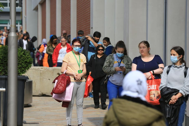 A number of shoppers wore masks when stores reopened in Sheffield city centre today.
