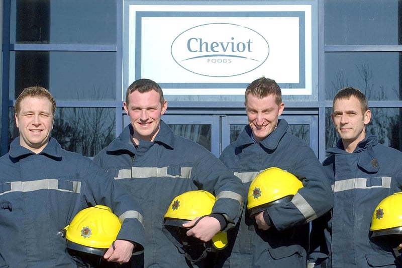 Four staff from Cheviot Foods at Amble who were also retained firefighters and helped tackle a blaze at the factory in February 2004. From left, Tony Simpson, Robert Stewart, Richard Hinshaw and Stephen Straker.