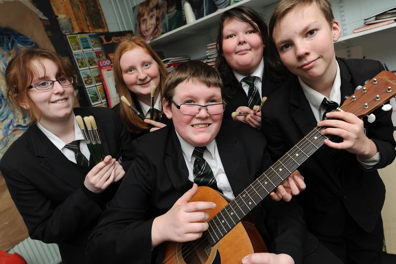 Rebecca Spidy, Rebecca Lucas and Will Thorby. Front is Aaron Fairchild and Declan Cowley at the Netherthorpe School in 2015