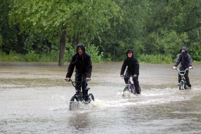 The A60 in Warsop being under water didn't stop these three - do you recognise the bikers?