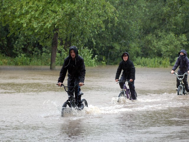 The A60 in Warsop being under water didn't stop these three - do you recognise the bikers?