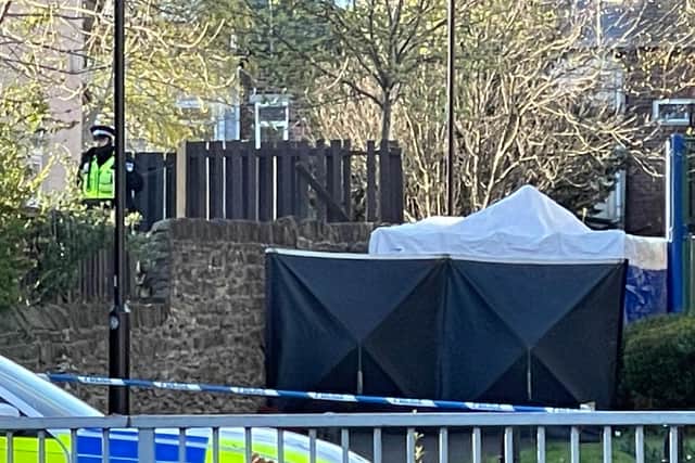 A police tent was set up near the murder scene