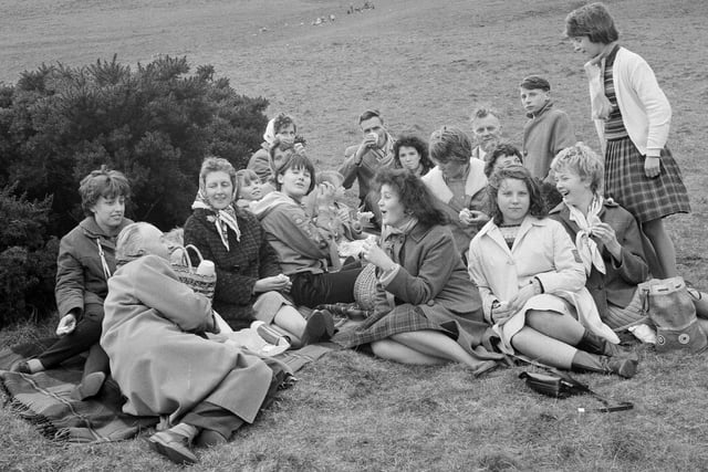 A group of pupils from the Champigny School are pictured enjoying a picnic during an exchange trip in April 1963.