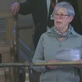 Sheffield Labour Friends of Palestine chair Julie Pearn asking a question at a Sheffield City Council meeting about no progress in four years on an invitation to twin with the city of Nablus