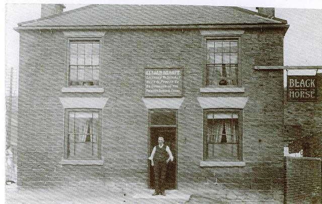 The Black Horse closed in 1981 and was demolished to make way for the A61 bypass. Situated on Sheffield Road. The picture shows Elijah Sharpe, publican around the time of WWI.