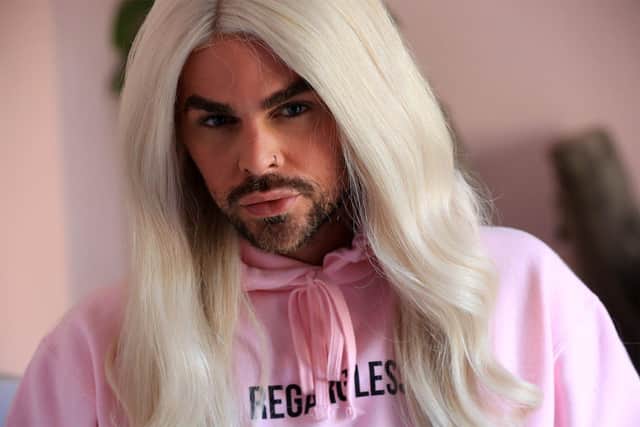 Keelan Justice in character as his comic creation Dianne, who has become an online sensation, with the videos racking up millions of views on Facebook, Instagram and TikTok
