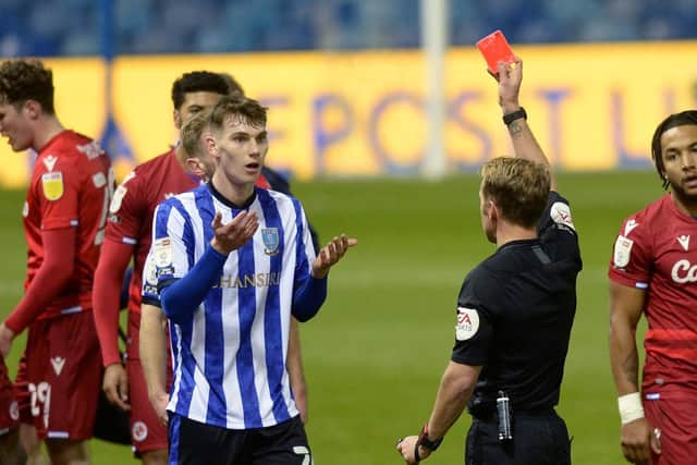Liam Shaw became the latest player to get sent off for Sheffield Wednesday. (Pic Steve Ellis)