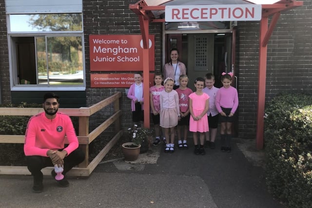 Think Pink week saw pupils across Havant don pink for Hannah's Holiday Home, mayoral charity of Cllr Prad Bains. Pictured: Mengham Junior School