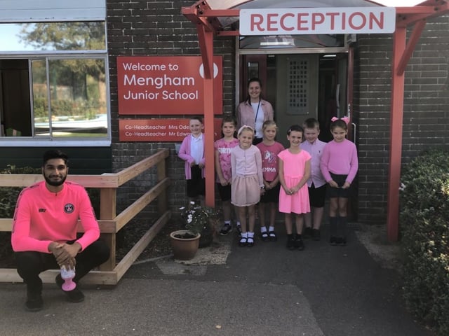 Think Pink week saw pupils across Havant don pink for Hannah's Holiday Home, mayoral charity of Cllr Prad Bains. Pictured: Mengham Junior School