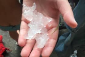 One picture of the giant hailstones which fell in Sheffield.