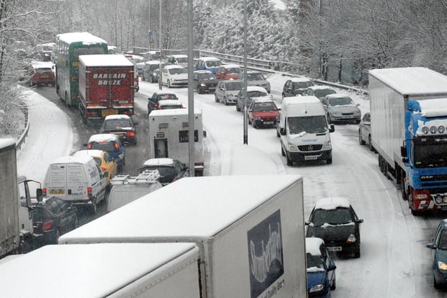 Motorists drove with caution after snow fell in Mansfield in 2010