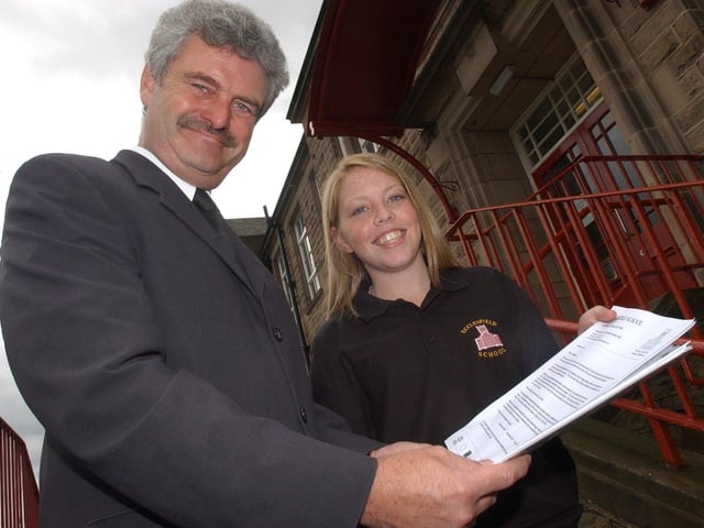 Ecclesfield Comprehensive School headteacher Mick Nolan and drama student Lisa Brunt with a letter they are to take to local businesses to raise funds for the school's proposed specialist arts status.