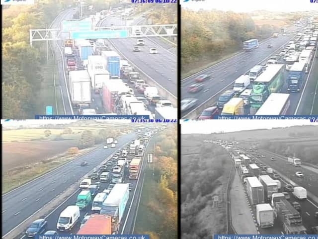 Collage of images taken from motorway cameras near to J29 Chesterfield on the M1 Southbound following a multiple car collision.