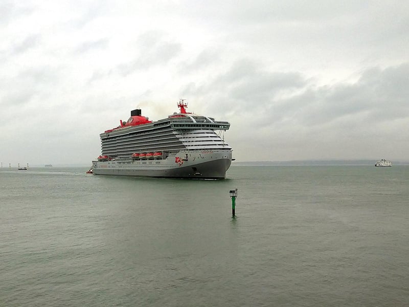 Virgin's immense and impressive cruise ship Scarlet Lady arrives in Portsmouth under grey skies. Taken by Karen Davis-Duncan