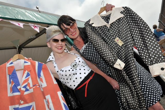 Lucinda Hollingsworth (left) and Sue Parmiter working at the Dead Mans Glory stall at Victorious Vintage at Portsmouth Historic Dockyard 2nd June 2012. Picture: Steve Reid 121916-639