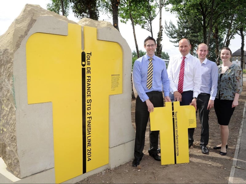 Do you remember when Leigh Bramall (left) was deputy leader of the council? Here he is at a marker stone for the finish line next to Broughton Lane roundabout.