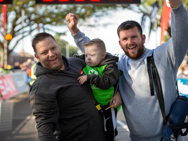Celebrations at the start line of the junior run. Photo: Peter Langdown