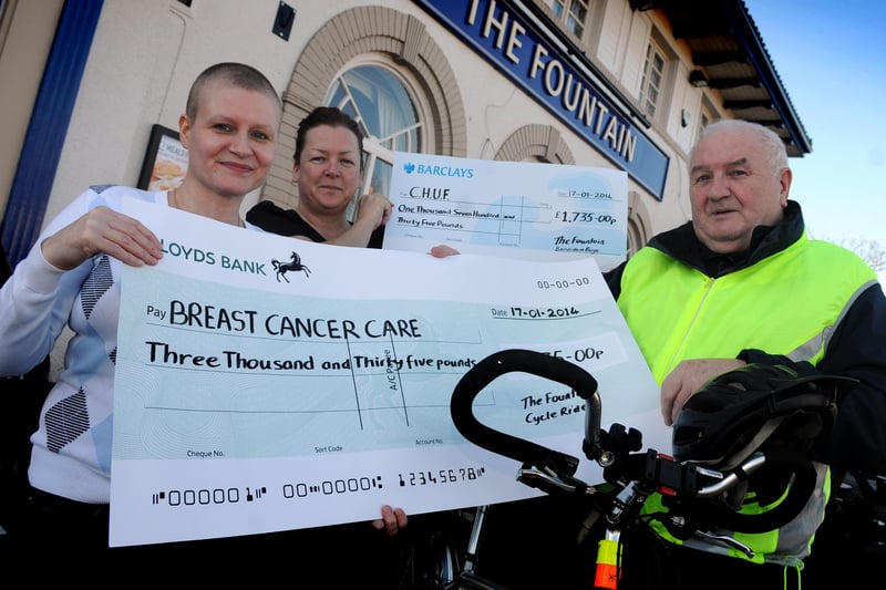 A donation to Breast Cancer Care from The Fountain in 2014.