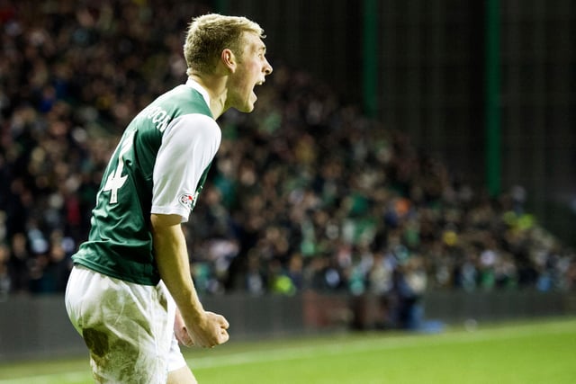 David Wotherspoon celebrates scoring the only goal of this fourth round clash as Hibs got some revenge for the previous season's final by knocking out their rivals.
