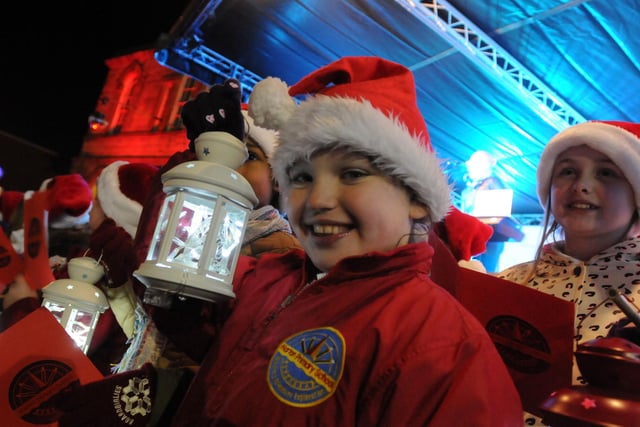 Harton Primary School pupils look like they are loving the 2014 Camel Parade and Christmas Wonderland lights in St Hilda's Garden.
