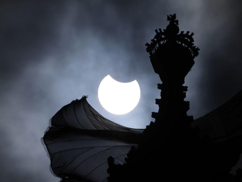 In other parts of the Northern Hemisphere, the annular eclipse would have been visible as a thin outer ring of the sun's disk that is not completely covered by the smaller dark disk of the moon, a so-called "ring of fire"