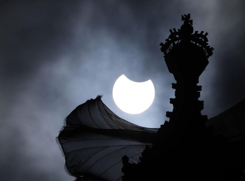 In other parts of the Northern Hemisphere, the annular eclipse would have been visible as a thin outer ring of the sun's disk that is not completely covered by the smaller dark disk of the moon, a so-called "ring of fire"