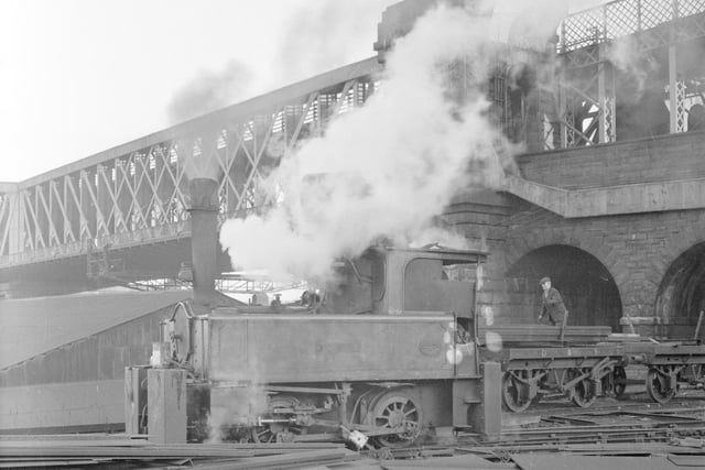 The remaining six steam locomotives of the original ten at the Pallion yard of Doxford and Sunderland Ltd were to be phased out in December 1970. Here is one of them heading along the tracks at the Pallion shipyard.
