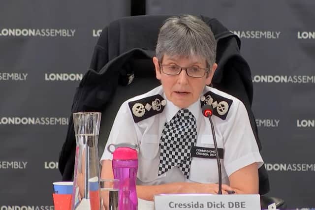 Screengrab of Metropolitan Police Commissioner Dame Cressida Dick appearing before the London Assembly's Police and Crime Committee where she annnounced that Scotland Yard has launched an investigation into a "number of events" in Downing Street and Whitehall in relation to potential beaches of coronavirus laws. Picture date: Tuesday January 25, 2022. PA Photo. See PA story POLITICS Johnson. Photo credit should read: London Assembly/PA Wire 

NOTE TO EDITORS: This handout photo may only be used in for editorial reporting purposes for the contemporaneous illustration of events, things or the people in the image or facts mentioned in the caption. Reuse of the picture may require further permission from the copyright holder. 