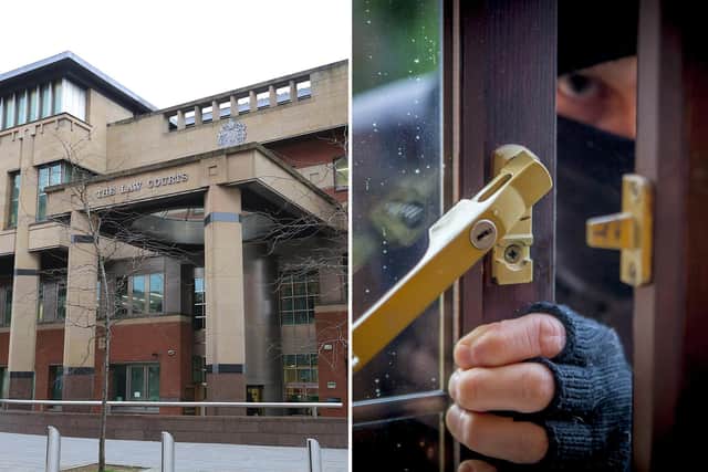Sheffield Crown Court, pictured, has heard how a South Yorkshire burglar has been jailed after he raided a home while a mother and her five-year-old son were in bed.