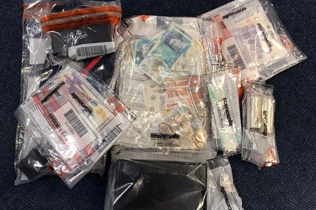 Eight people were arrested and drugs and cash (pictured) were seized in a huge crackdown on county lines gangs in north Derbyshire.
Police also found two convicts on the run from prison during a search of six premises.