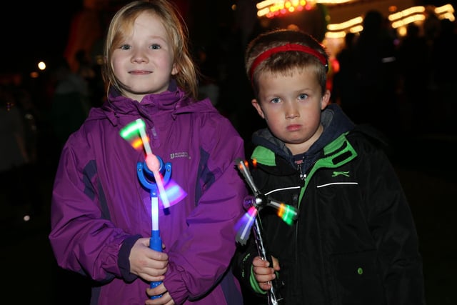 Aimee Robertson, 7, and Lewis Haywood, 6, enjoy the fireworks at Hetton Lyons Cricket Club in 2015.