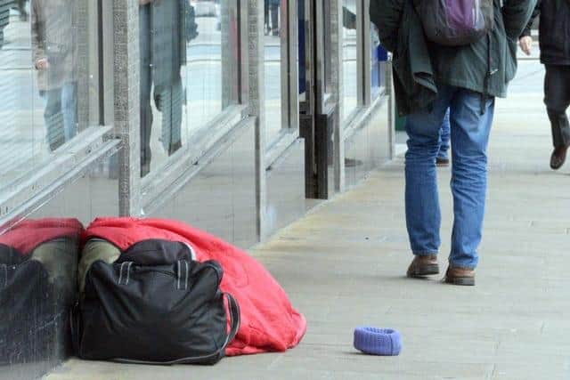 A homeless person in Sheffield city centre.