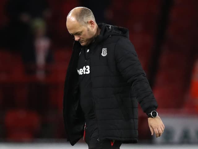Stoke City manager Alex Neil looking dejected after the final whistle of the Sky Bet Championship match at Bramall Lane, Sheffield against Sheffield United: Isaac Parkin/PA Wire.