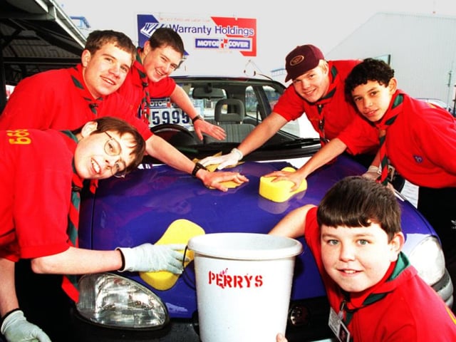 The 58th Doncaster scouts were given £100 back in 1997 to wash the used cars at Perry's car dealers and the money was put towards their jamboree to Chile. Pictured at the back Chris Tate and Matthew Vernon, middle Robert Simmons and Phillip Tasker and front Peter McCrystal and David Plant.