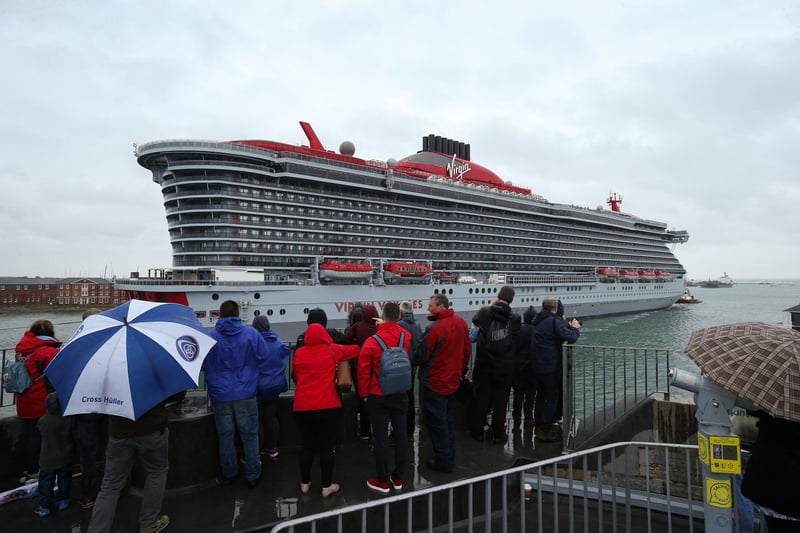 Arrival of Virgin crusie ship Scarlet Lady in Portsmouth. Picture: Chris Moorhouse (jpns 210621-05)