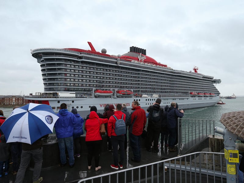 Arrival of Virgin crusie ship Scarlet Lady in Portsmouth. Picture: Chris Moorhouse (jpns 210621-05)