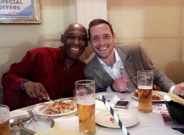 Mick and Stephen at a celebratory meal after the ex-pro was awarded an MBE.