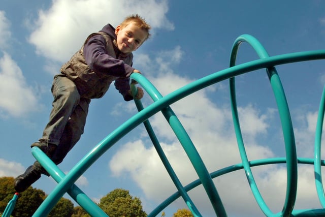 Five-year-old Liam Kay climbing at Woolley Wood in 2007