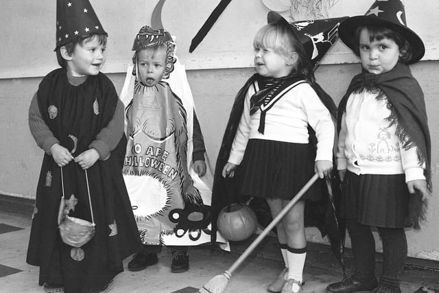 Gateway Nursery School's  Halloween party in 1984 with Richard Norris, Michael Barnes, Lyndsey Usher and Claire Thompson pictured. Does this bring back lovely memories?