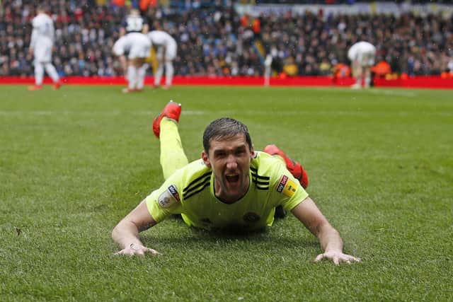 Chris Basham celebrates scoring the winning goal at Leeds: Simon Bellis/Sportimage