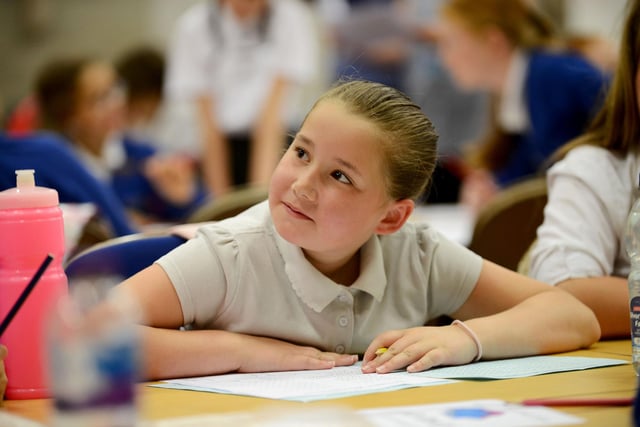 Eldon Grove Academy pupil Lyla Atkinson is enjoying the feeder primary school event day held at Hugh Tunstall College of Science in 2019.
