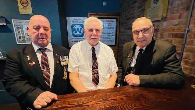 Ex-Royal Marines Mick Carr MM, Roy Glease, Phil Steadman.