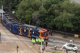 Tram crash at Hyde Park stop. Picture by James Russell