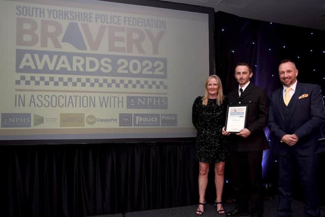 PC Jones, centre, at the South Yorkshire Police Federation Bravery Awards.