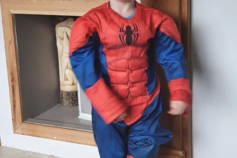 Three-year-old Xander dressed as Spiderman before playschool at St Peter's. Photo sent in by Elizabeth Tuft