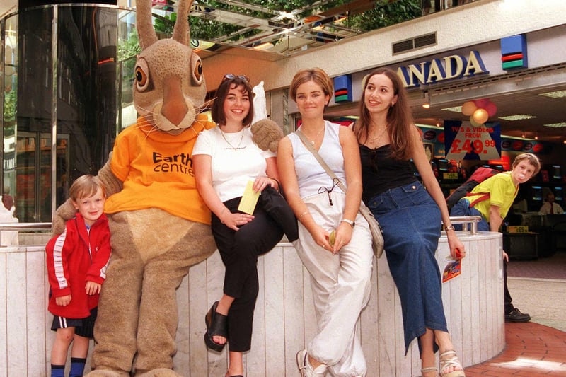 Hope the Hare was pictured in 1999 promoting the Earth Centre in Doncaster's Frenchgate Centre. Listening to his environmentally friendly message are, from left, Brandon Stanger, aged three, of Dunsville, and friends, from left, 18 year-olds Sarah Pritchard, of Tickhill, Claire Stewart, of Misterton, and Leeanne Moore, of Bawtry.