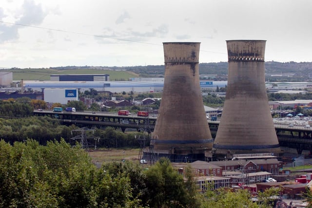 Tinsley cooling towers, known to most as the twin towers, seen here from Meadowhall Road shortly before they were demolished.